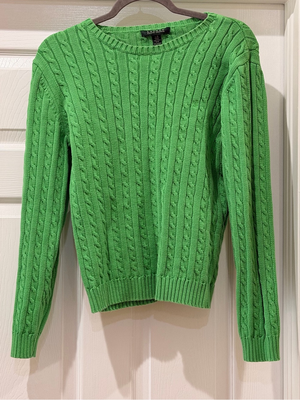 Ralph Lauren Green Cable Knit Crewneck Sweater